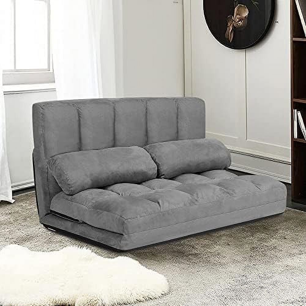 Foldable Floor Sofa with 2 Pillows & Suede Cloth Cover W75476