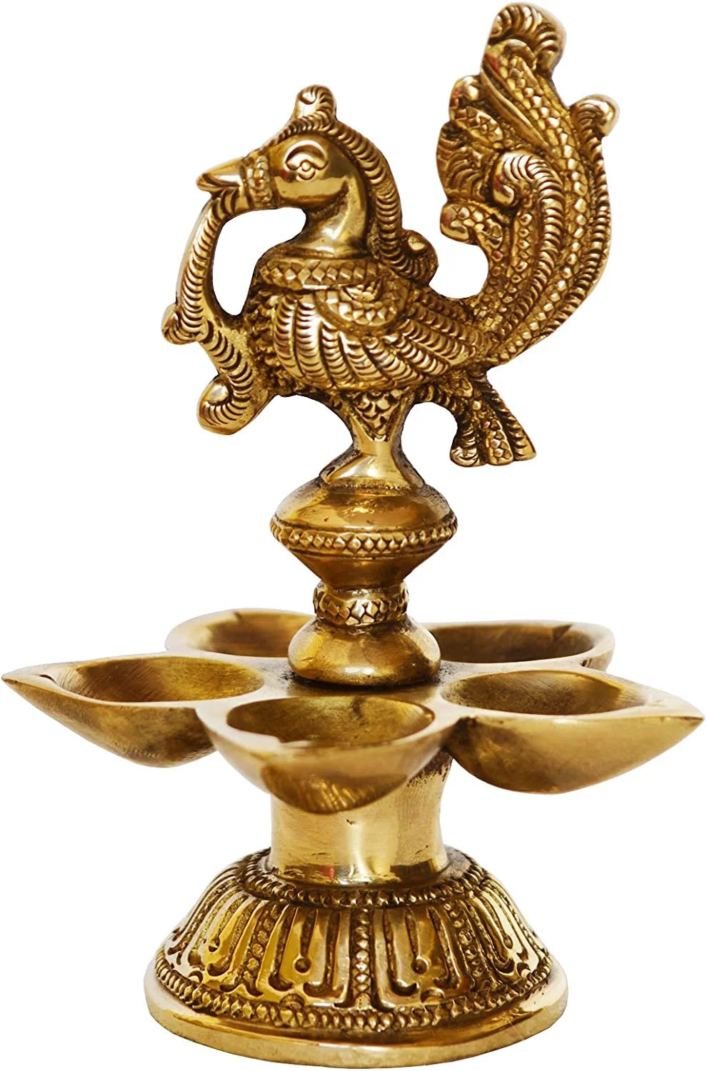 Brass Peacock Oil Lamp Pair of Five Wicks Decorative Metal Lamp (Pack of 2) Y7235