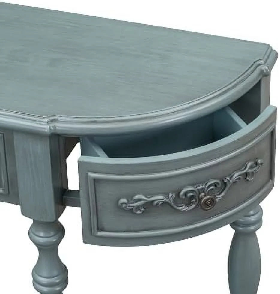 Retro Curved Console Table with 2 Top Drawers and Solid Wooden Frame K1074