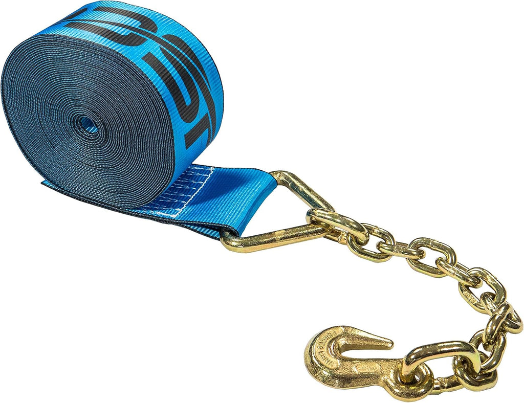 4 Inch x 50 Foot Blue Winch Strap with Chain Extension Pack of 2 L107397