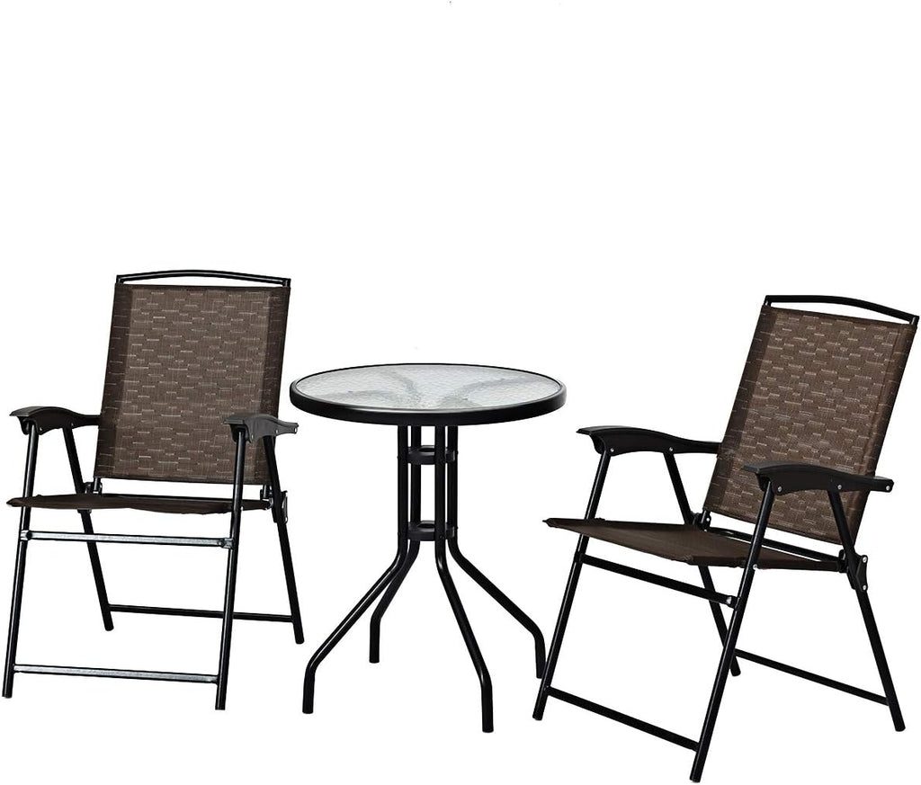 3-Piece Patio Bistro Set with Tempered Glass Table and 2 Foldable Chairs N24310