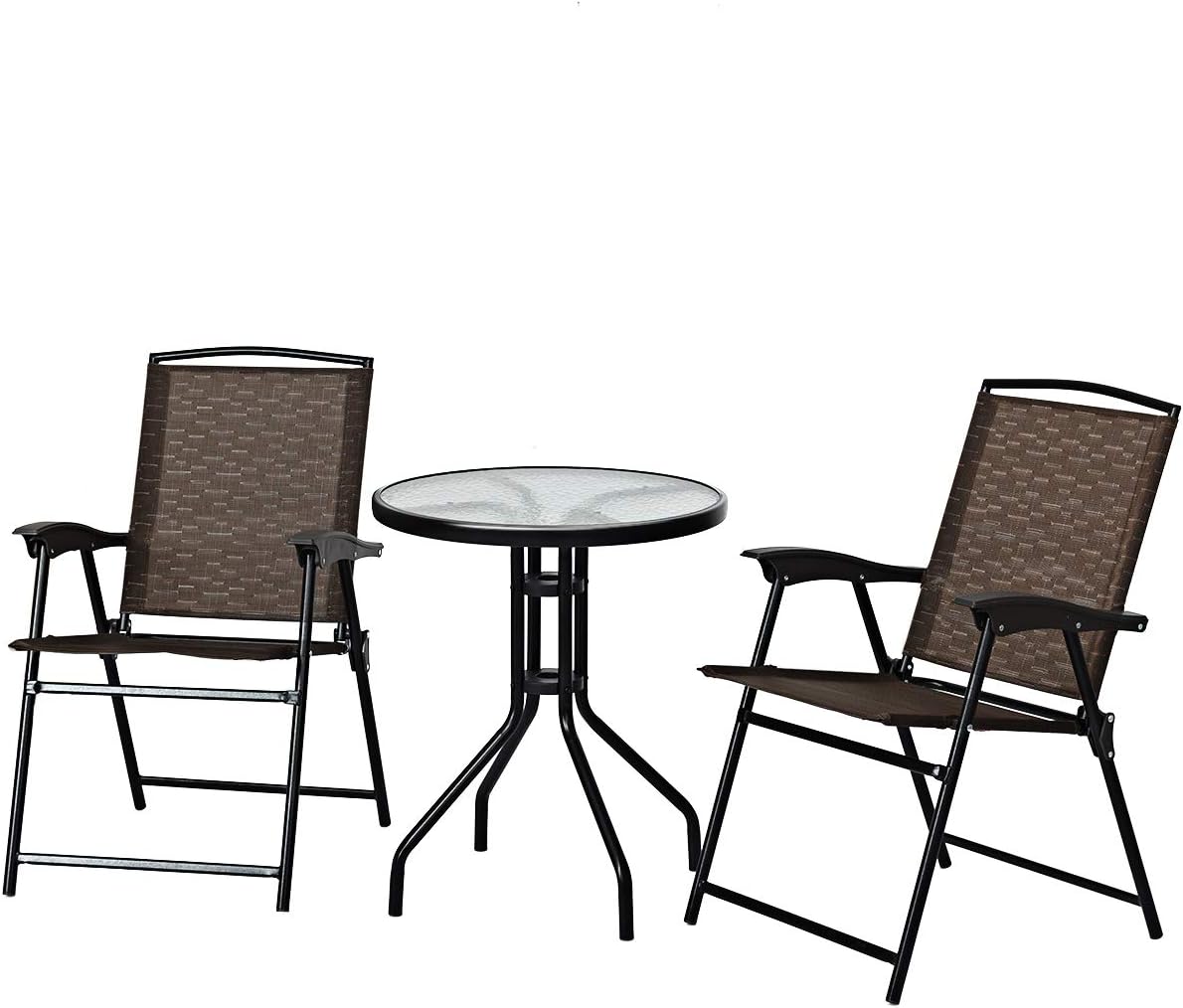 3-Piece Patio Bistro Set with Tempered Glass Table and 2 Foldable Chairs N24310