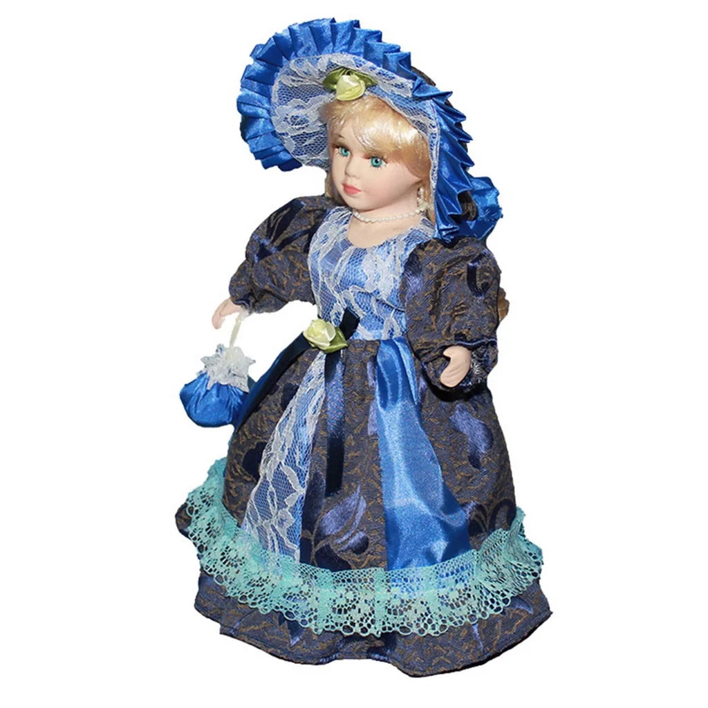 Porcelain Doll Figure with Wooden Stand V562