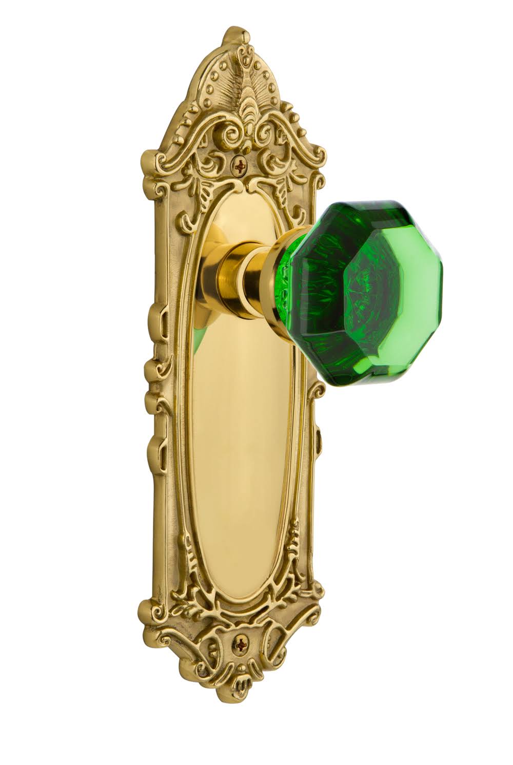 Victorian Plate Privacy Waldorf Emerald Door Knob in Unlaquered Brass O41650