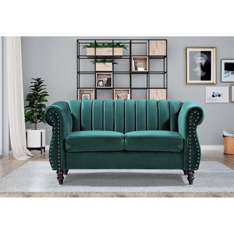 Green Velvet Chesterfield Loveseat O443