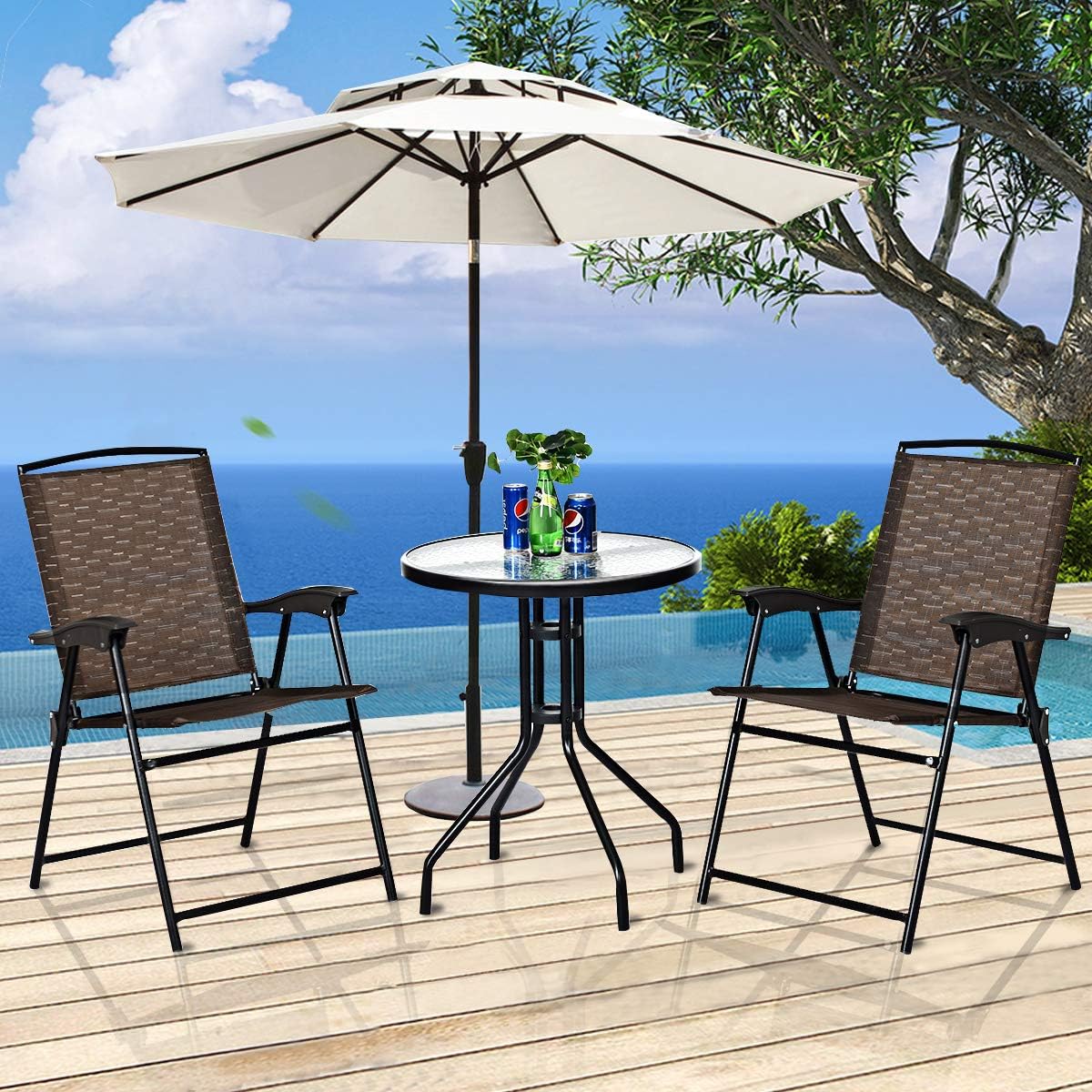3-Piece Patio Bistro Set with Tempered Glass Table and 2 Foldable Chairs N24310