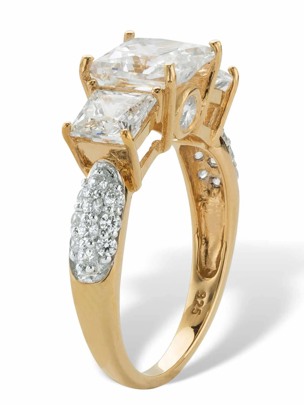 Princess-Cut Cubic Zirconia 3-Stone Engagement Ring 3.06 TCW in Solid 10k Yellow or White Gold S890611