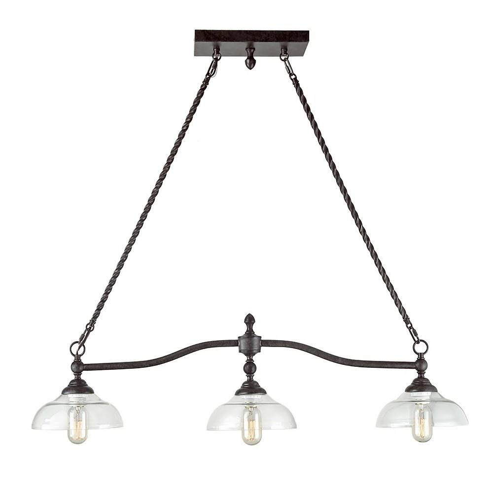Rustic Black Finish Three Light Island with Clear Glass N803