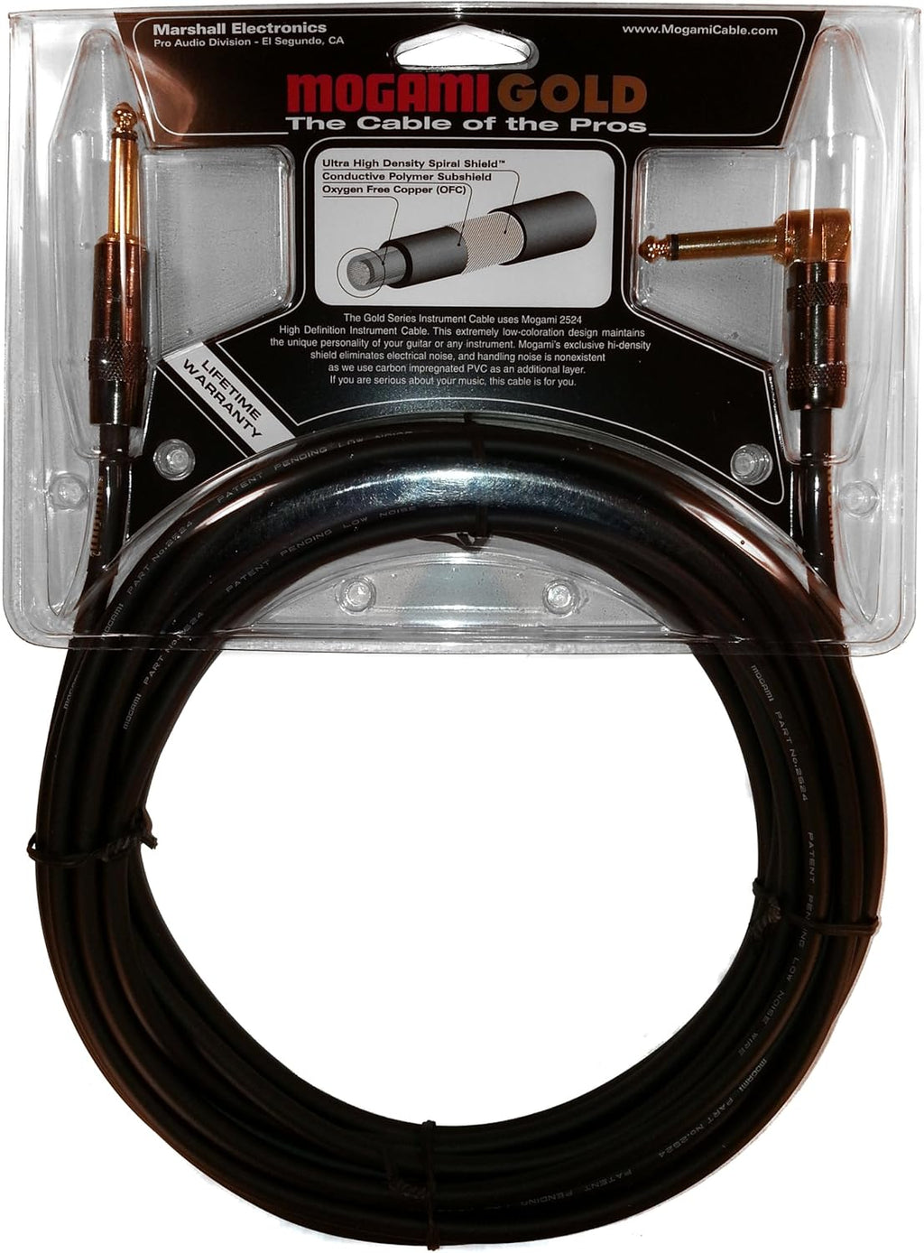 10 Foot Guitar Instrument Cable with Right Angle and Straight Connectors S1808