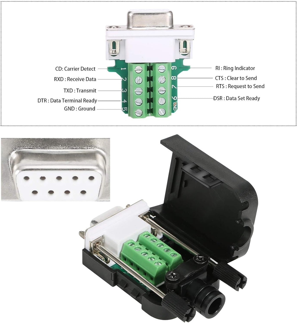DB9 Solderless Connector RS232 D-SUB Serial Adapters 9 Pin Breakout Board with Case N757