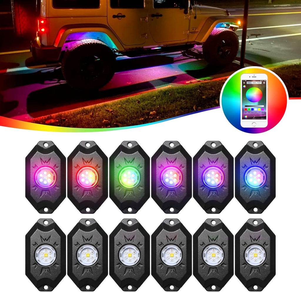 12 Pod Waterproof LED Rock Lights Kit with Bluetooth Controller E290002