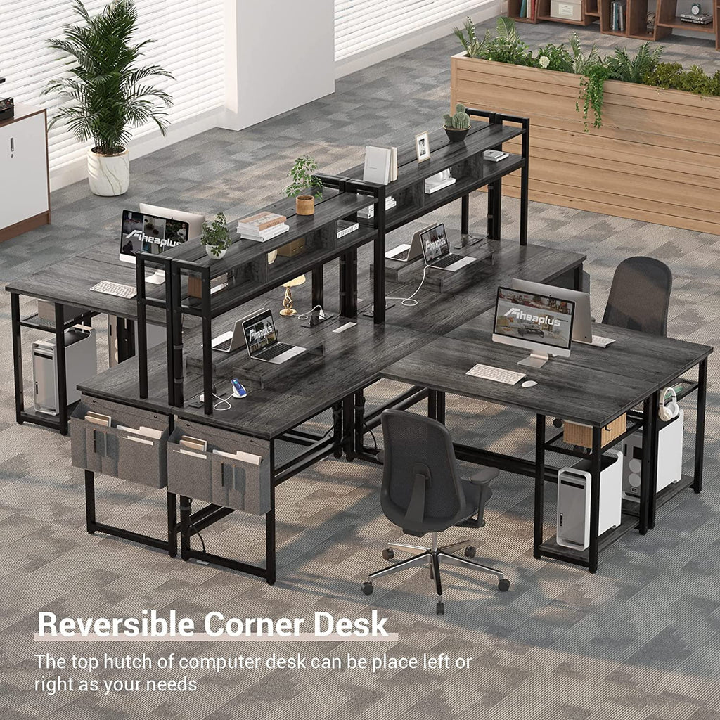 Grey Oak L Shaped Desk with Power Outlet & LED Strip L918