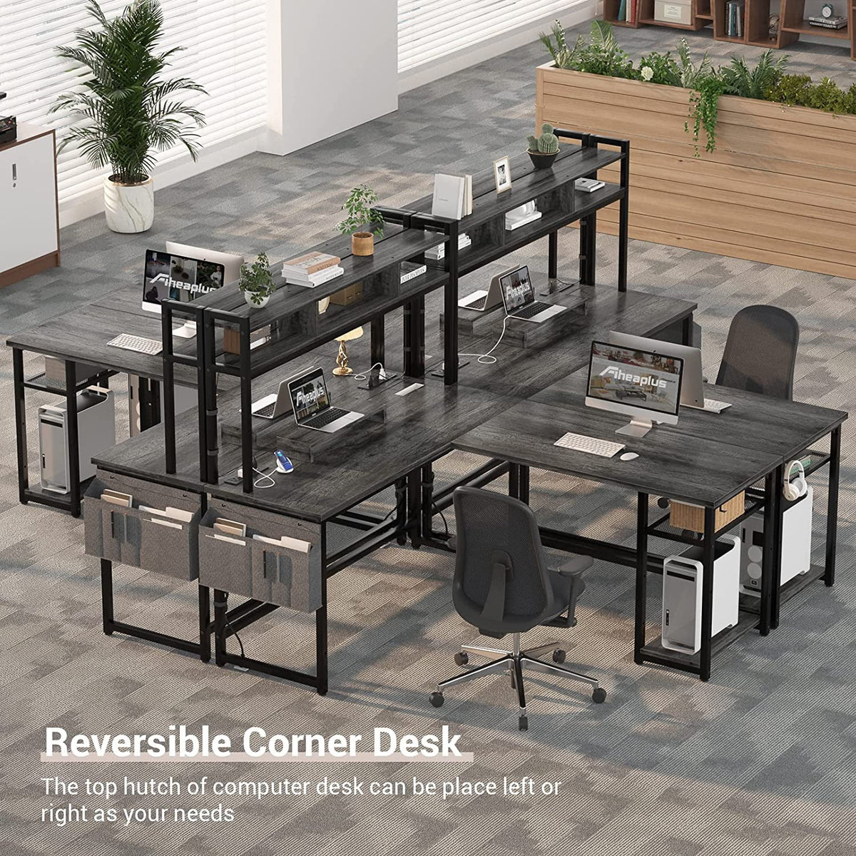 Grey Oak L Shaped Desk with Power Outlet & LED Strip L918