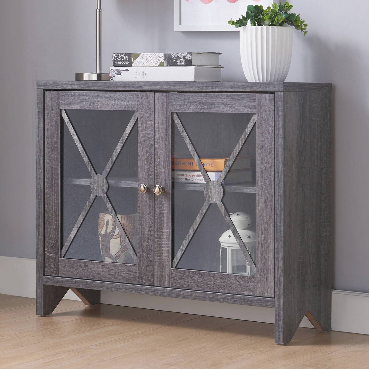 Distressed Gray 1 Shelf Accent Cabinet A723