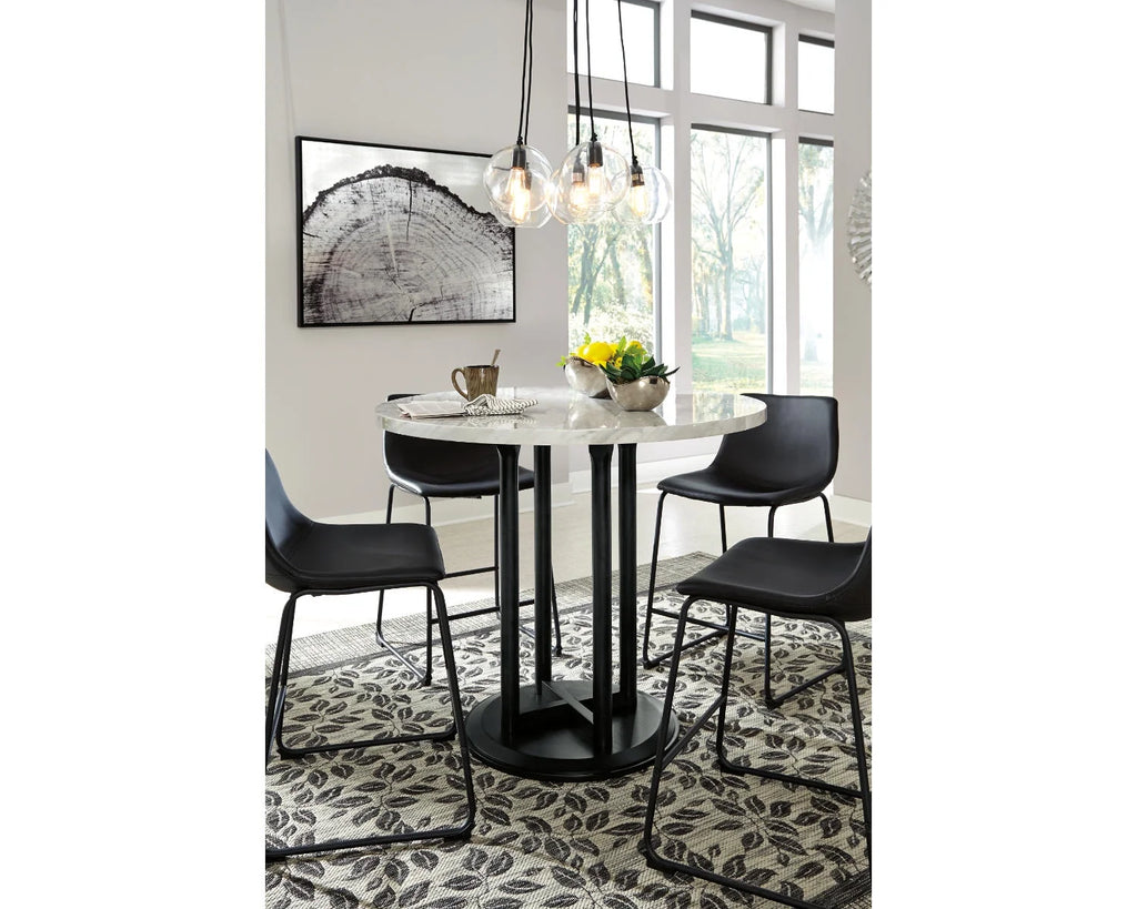 Black & White Faux Marble Round Counter Height Dining Table B119