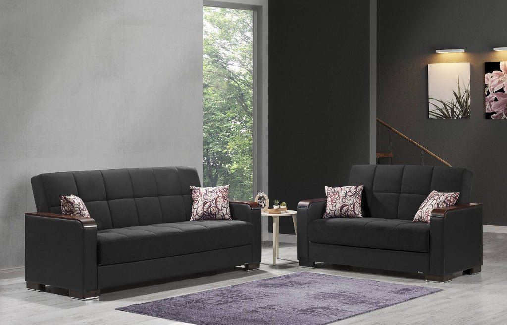 Black Microfiber PU Sofa Bed with Storage H2926