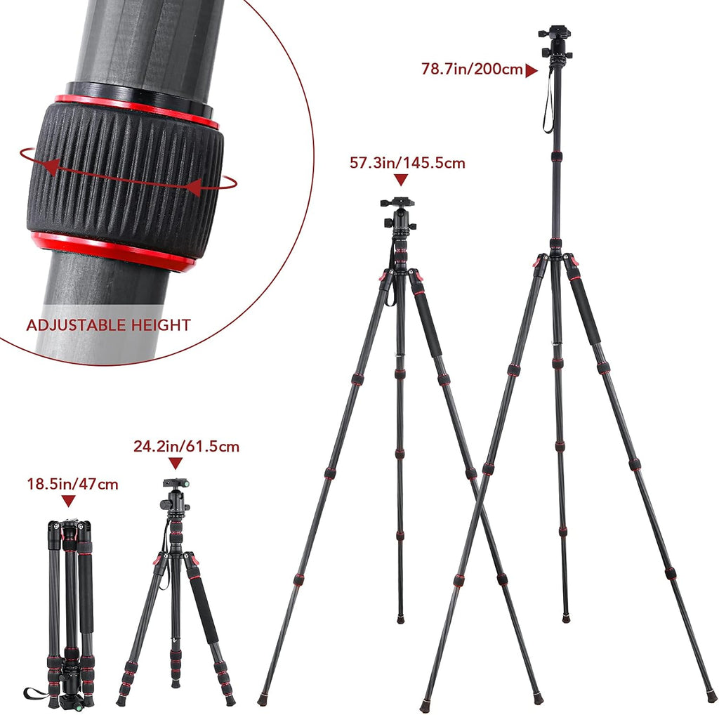 Carbon Fiber Camera Tripod Monopod 3 in 1 with 360 Degree Ballhead Quick Release Plate, Load Up to 26.5lb B1785