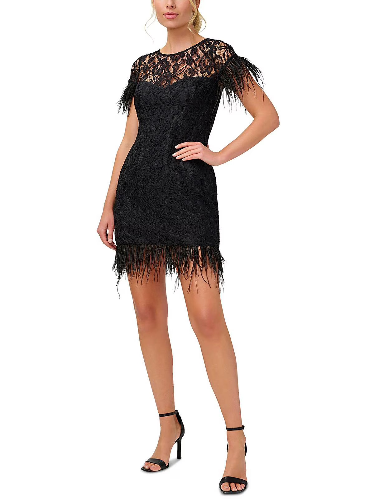 Ostrich Feather Lace Cocktail Dress A163