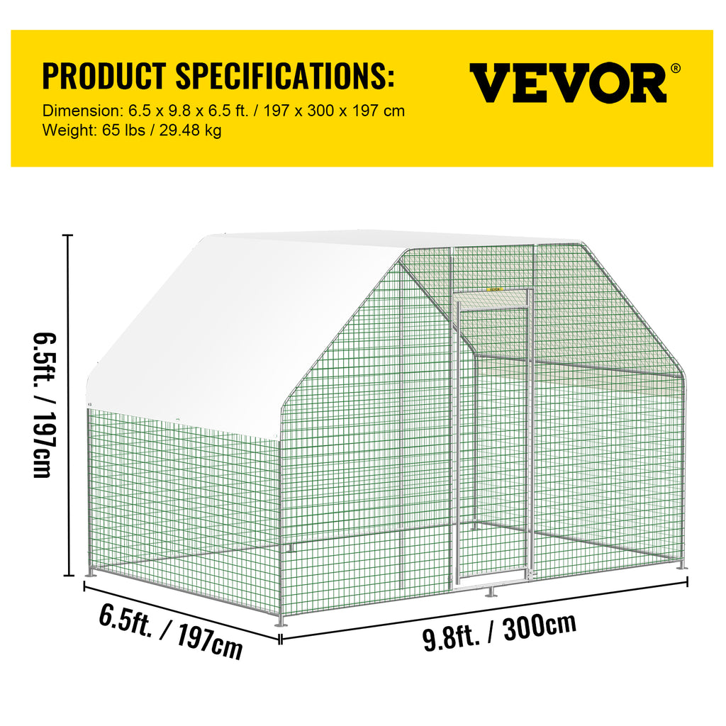 10×6ft Large Metal Chicken Coop with Waterproof Cover E341568