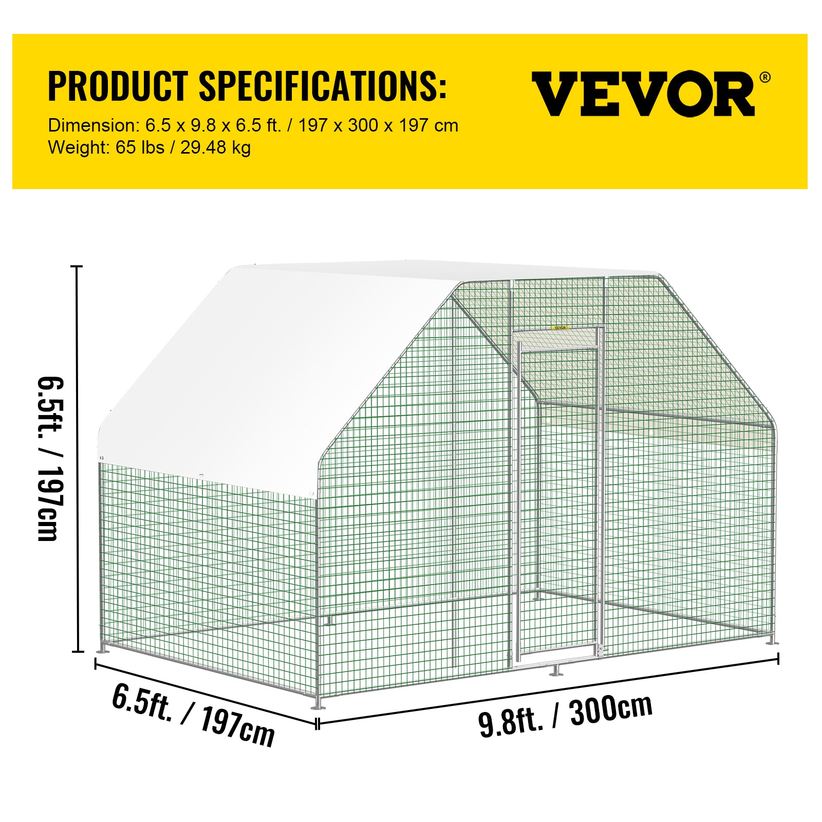 10×6ft Large Metal Chicken Coop with Waterproof Cover E341568