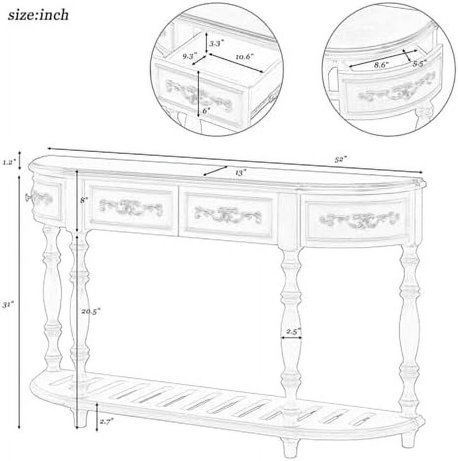 Retro Curved Console Table with 2 Top Drawers and Solid Wooden Frame K1074
