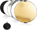 5 in 1 Collapsible Reflector Set with 2 Handles and Carrying Bag Gold Silver White Black Transparent (23.6in) F855041