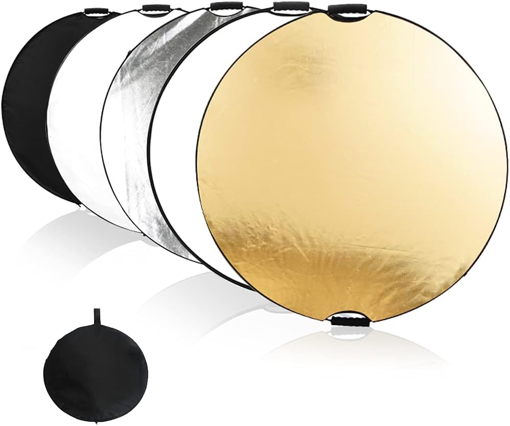 5 in 1 Collapsible Reflector Set with 2 Handles and Carrying Bag Gold Silver White Black Transparent (23.6in) F855041