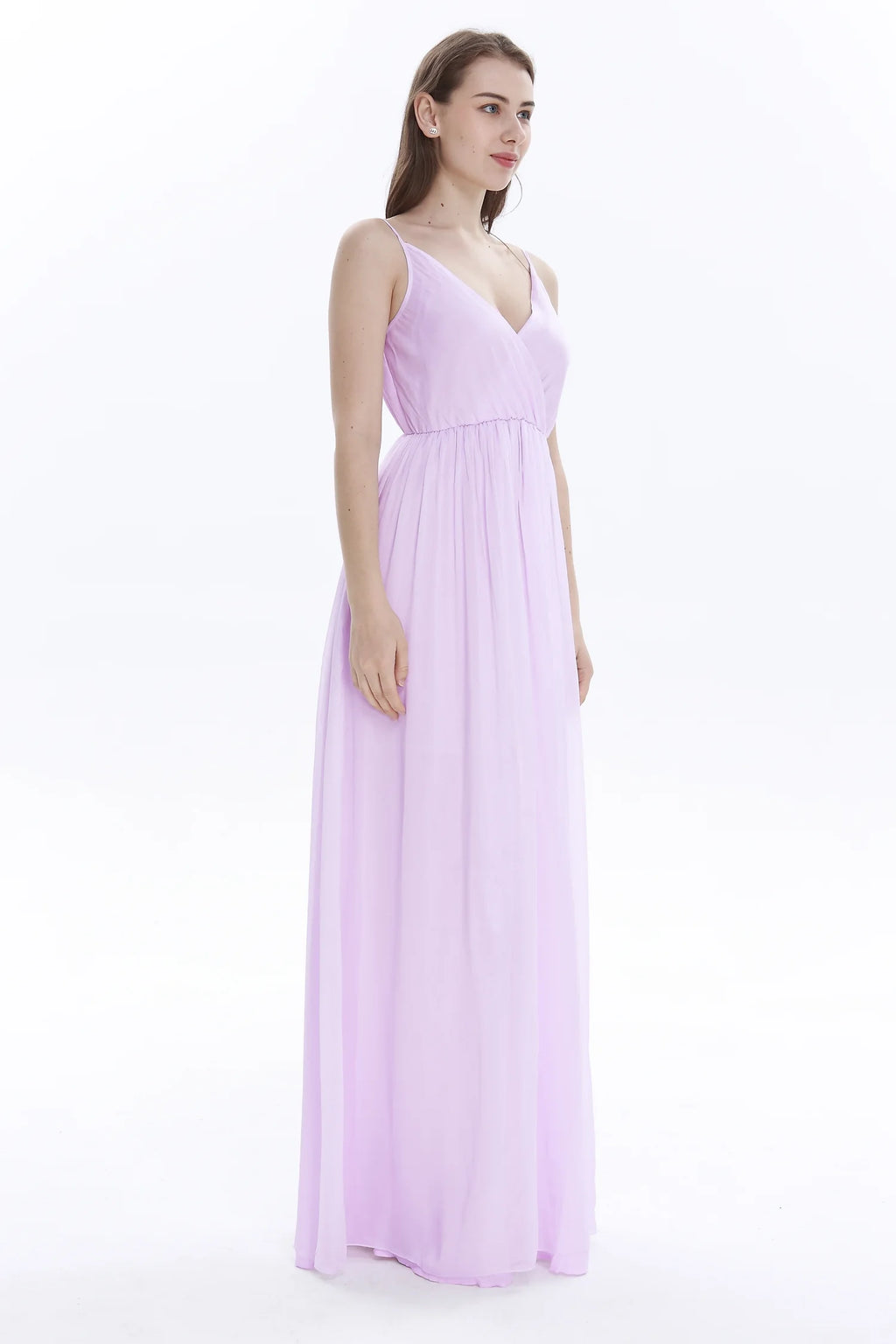 V Neck Spaghetti Strap Floor Length Bridesmaid Dress Q8678