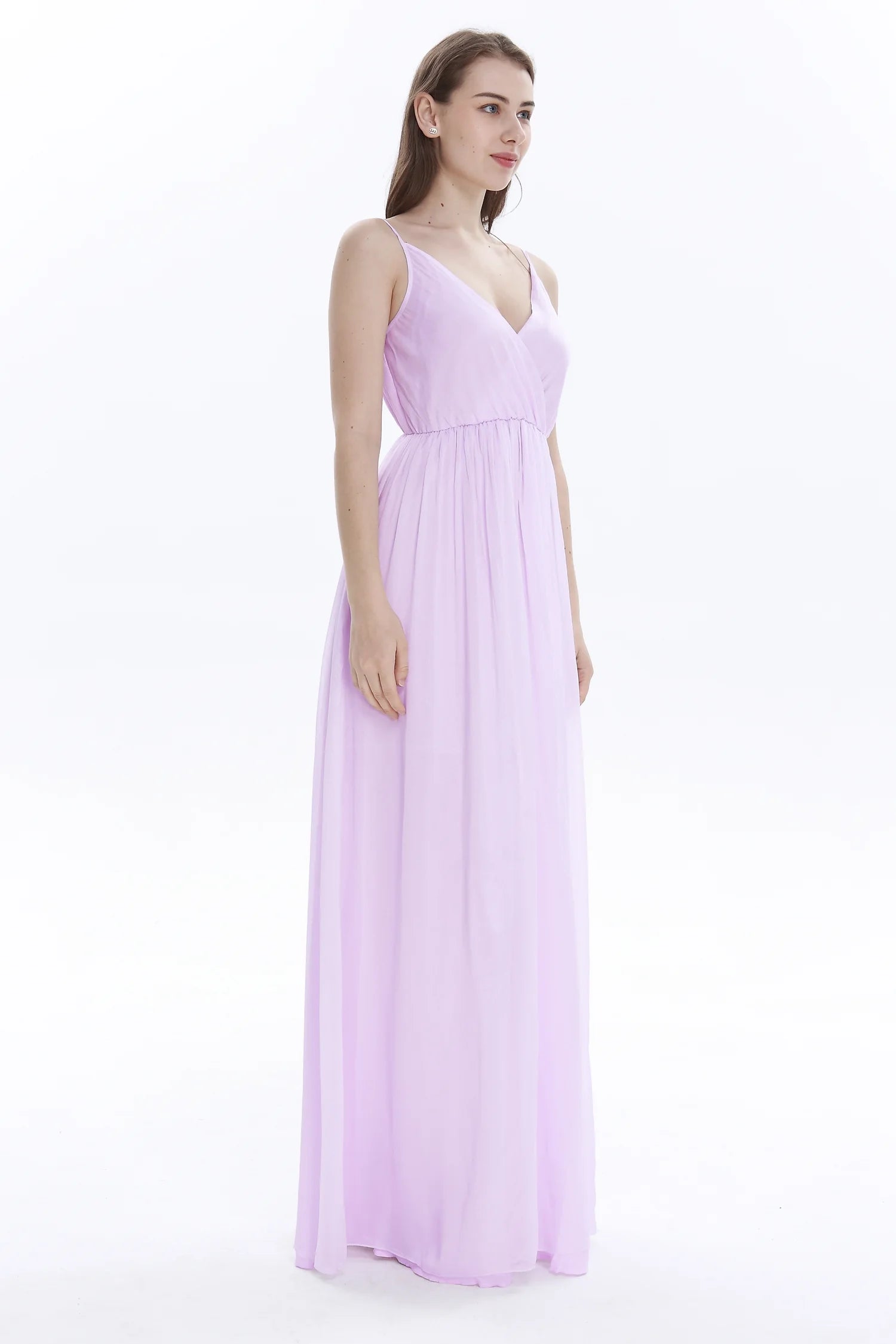 V Neck Spaghetti Strap Floor Length Bridesmaid Dress Q8678