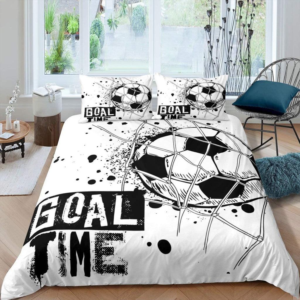 Black White Full Size Kids Football Comforter Cover Bedding Set W335259