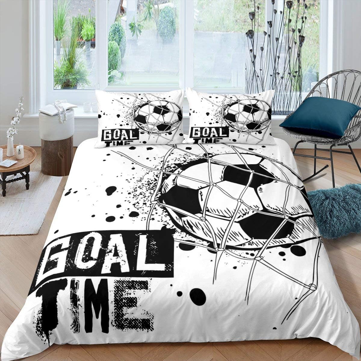 Black White Full Size Kids Football Comforter Cover Bedding Set W335259