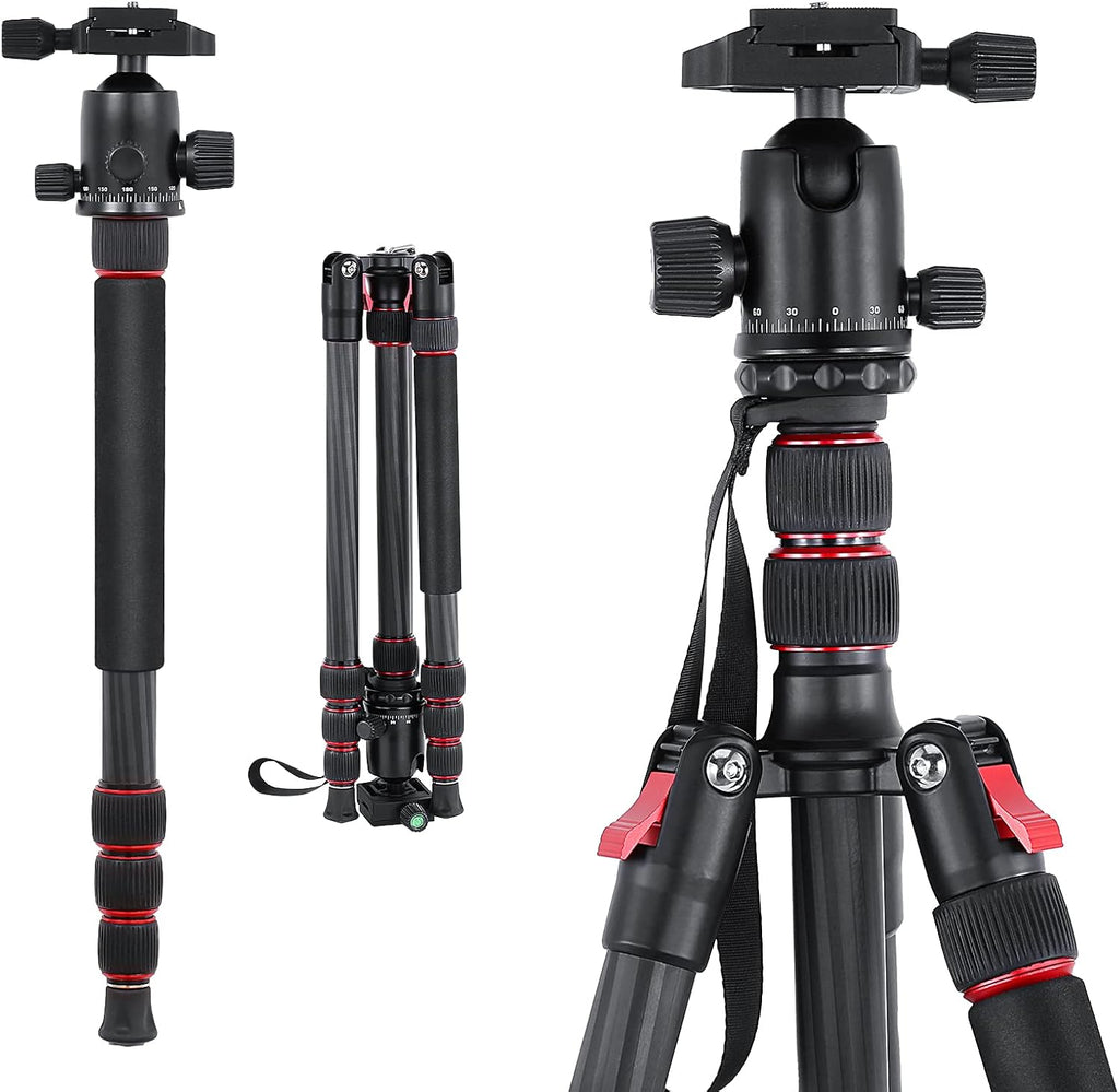 Carbon Fiber Camera Tripod Monopod 3 in 1 with 360 Degree Ballhead Quick Release Plate, Load Up to 26.5lb B1785