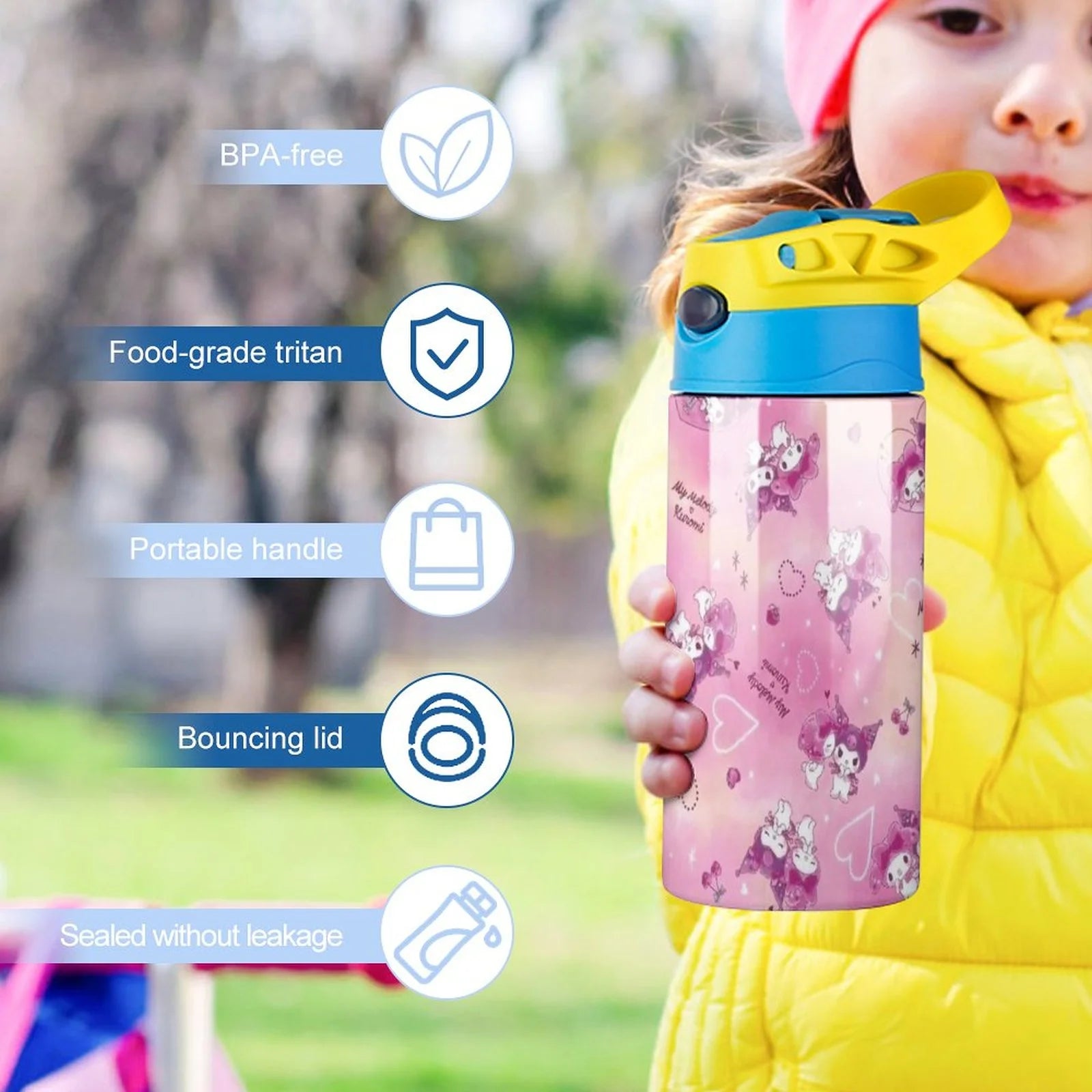 Cartoon Children's Vacuum Insulated Stainless Steel Water Bottle With Straw L581830