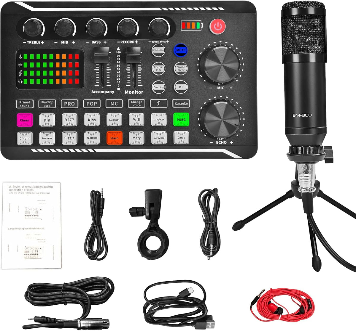 Podcast Equipment Bundle, Audio Interface with DJ Mixer and Sound Card, Cardioid Microphone, Portable Mixer Audio, Pack of 2 L58734
