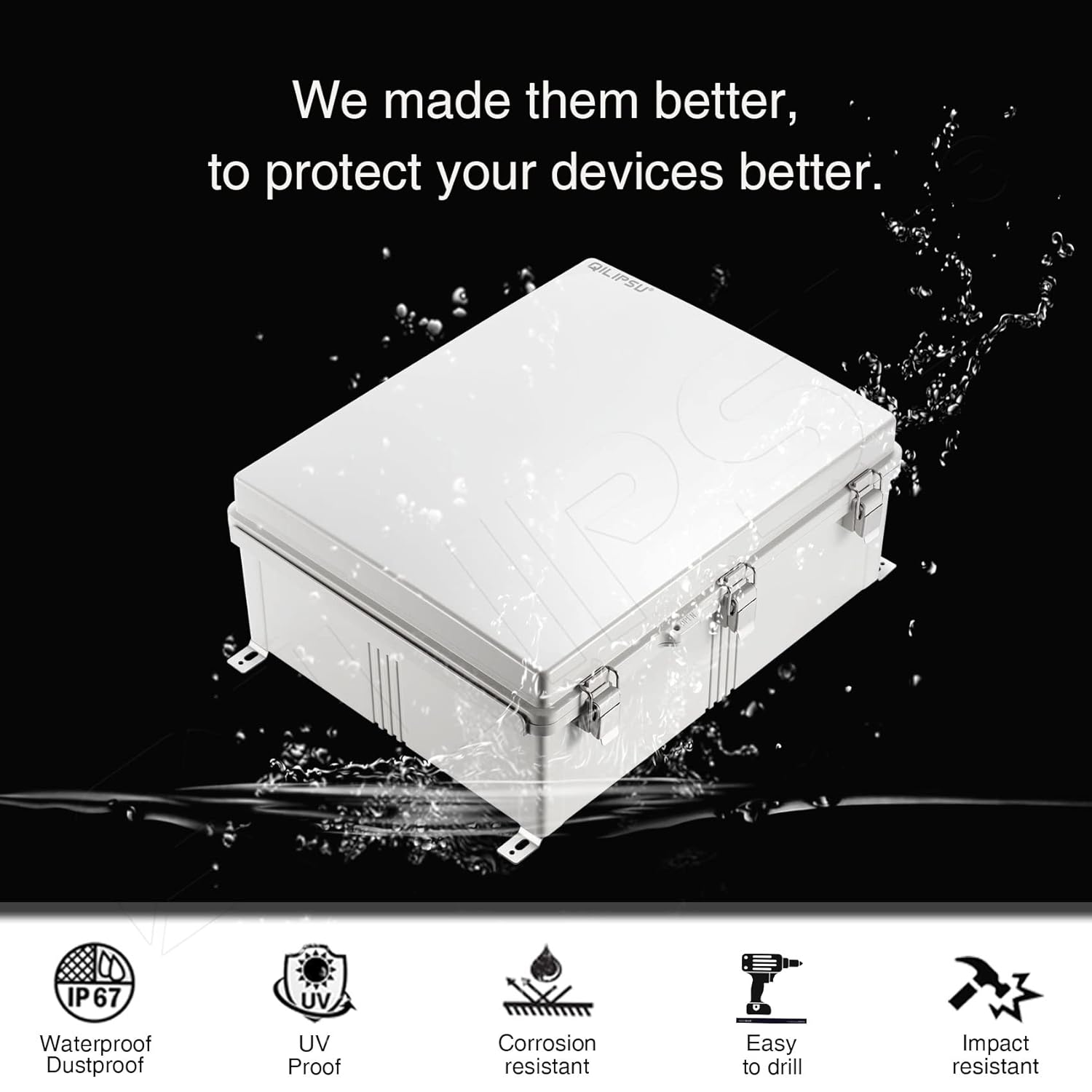 Junction Box with Mounting Plate, IP67 Waterproof ABS Plastic Grey I4991