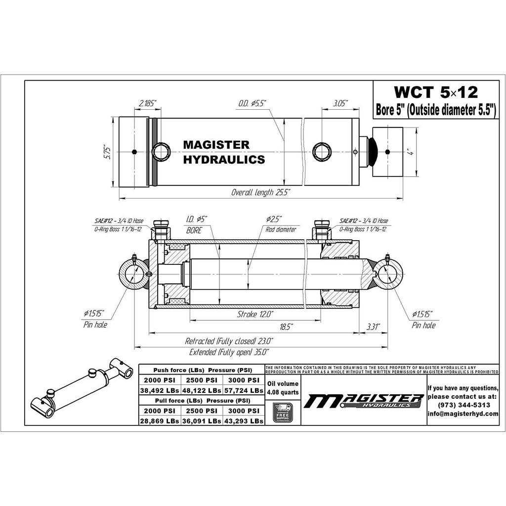 Hydraulic Cylinder Cross Tube 5x22 Bore, 16 Z3713