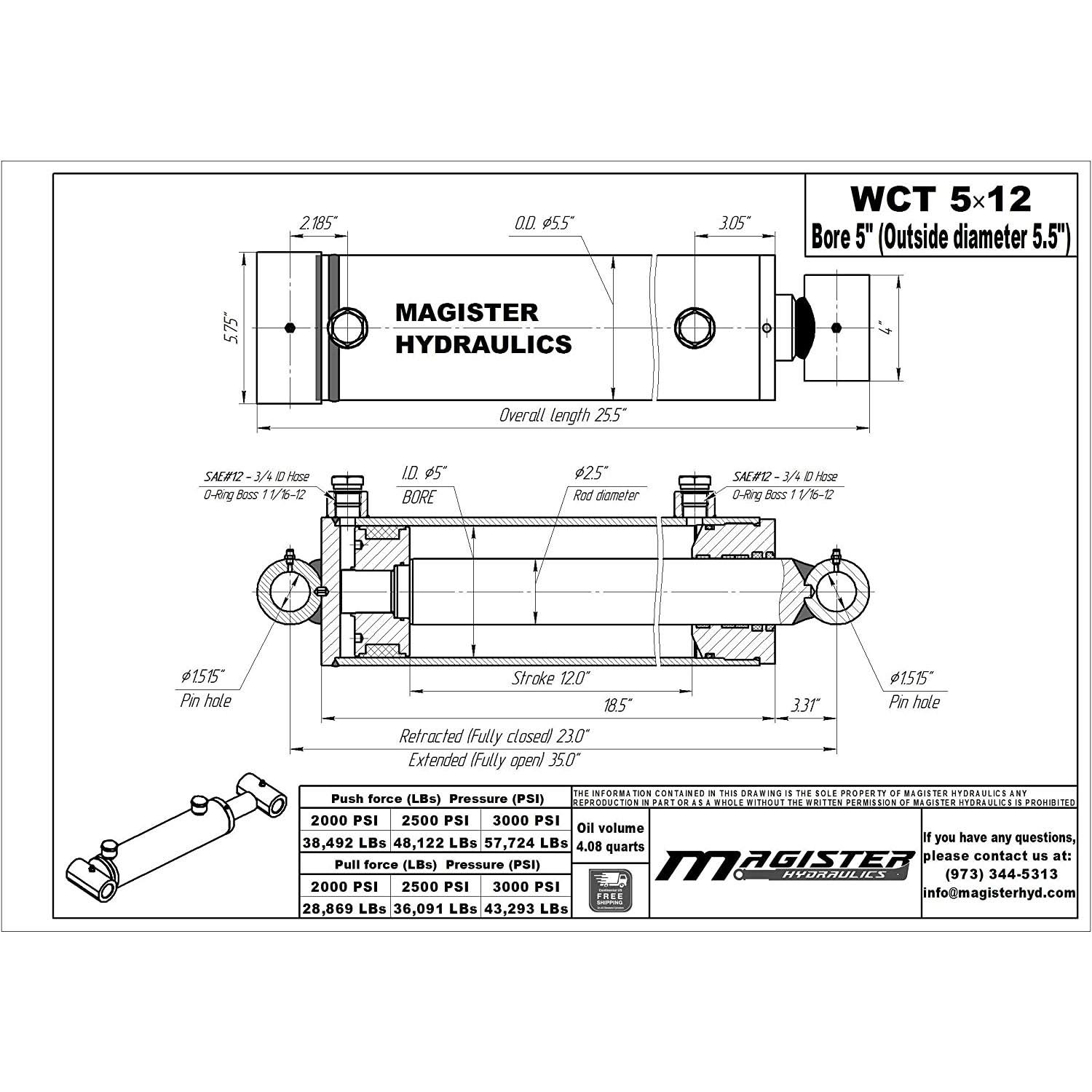 Hydraulic Cylinder Cross Tube 5x22 Bore, 16 Z3713