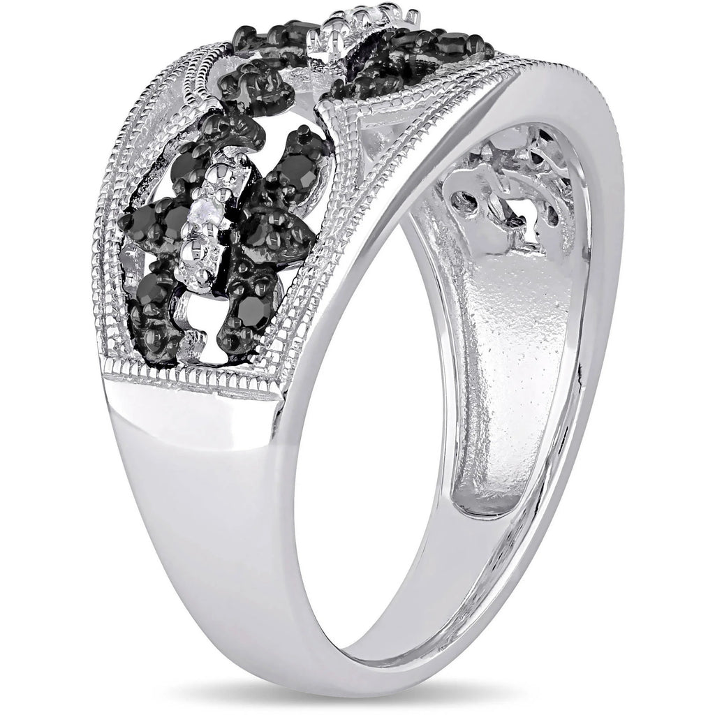 Black and White Diamond Sterling Silver Ring S354