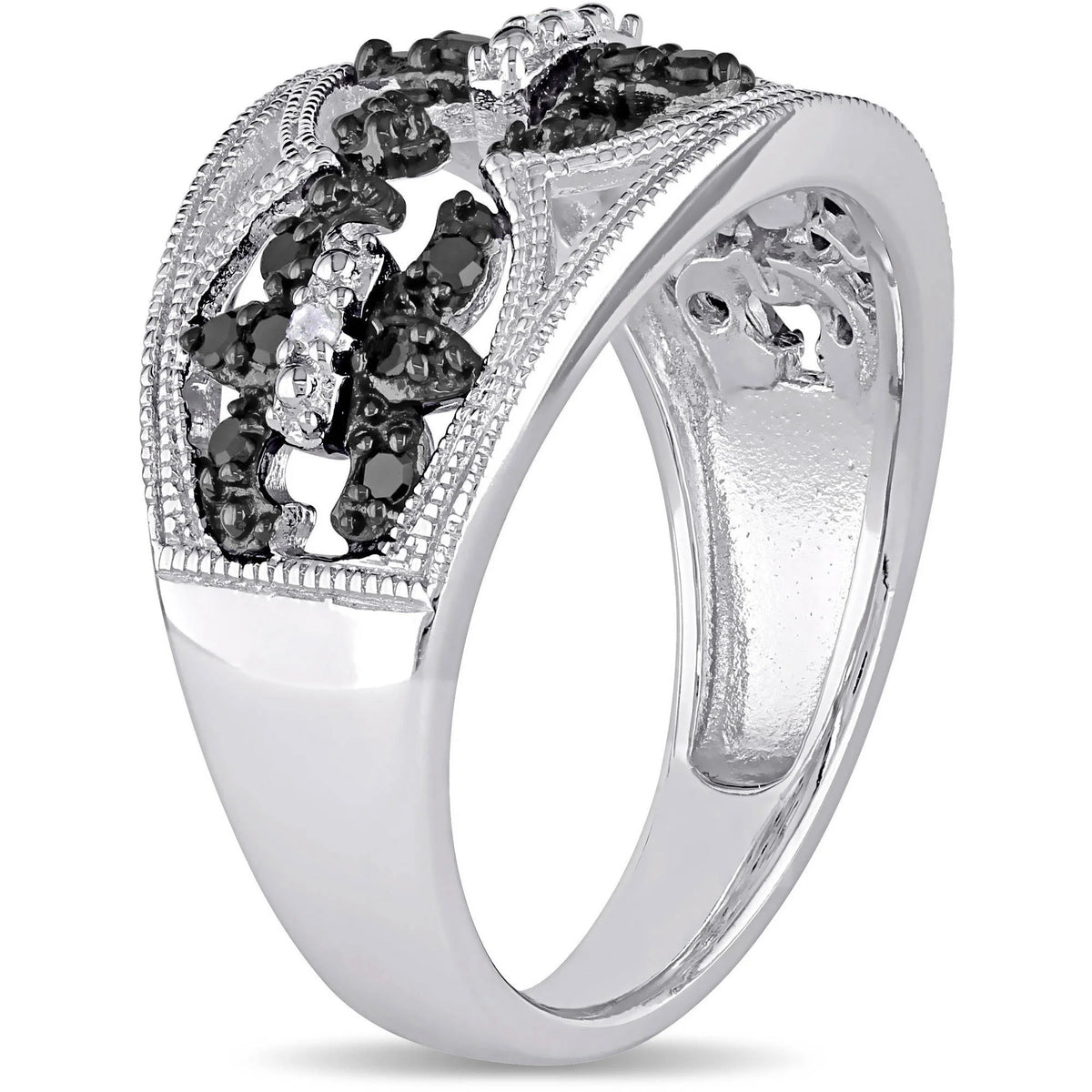 Black and White Diamond Sterling Silver Ring S354