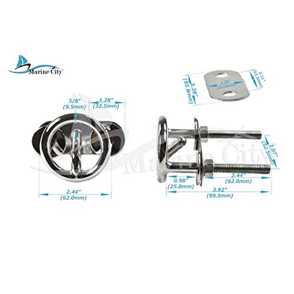 316 Stainless-Steel Transom Mount Ski Tow Hook 4 Pcs 3/8 R237