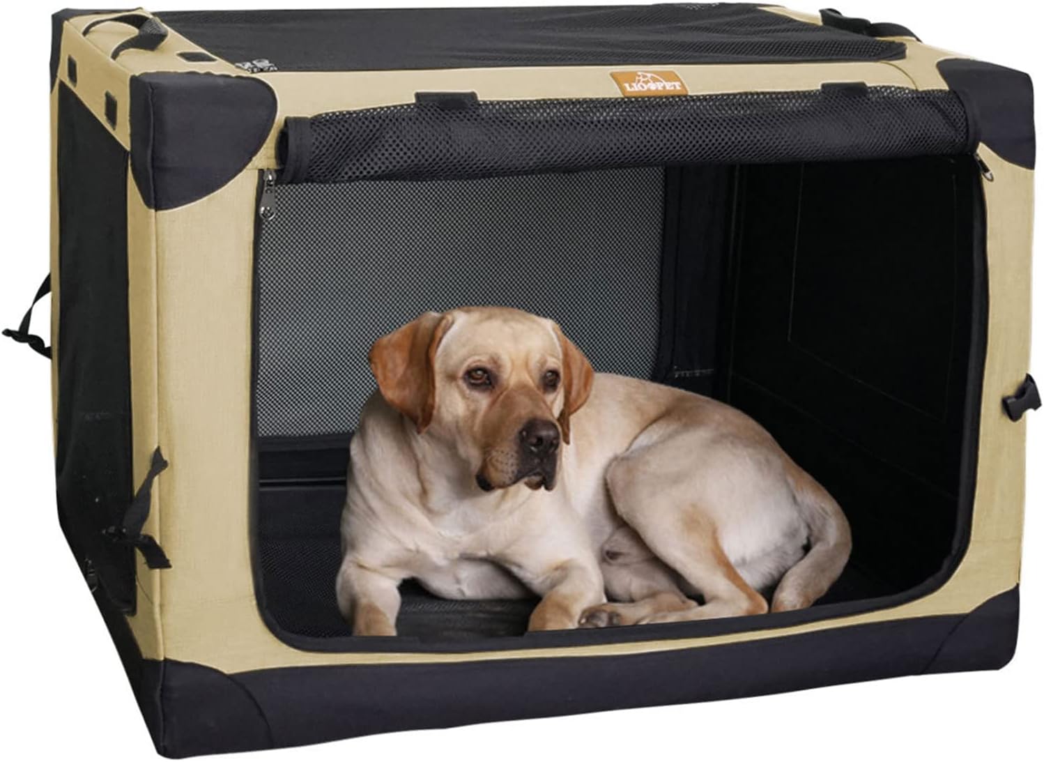 Portable Folding Dog Kennel with Mesh Mat, Khaki, Pack of 2 Y723396