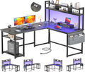Grey Oak L Shaped Desk with Power Outlet & LED Strip L918