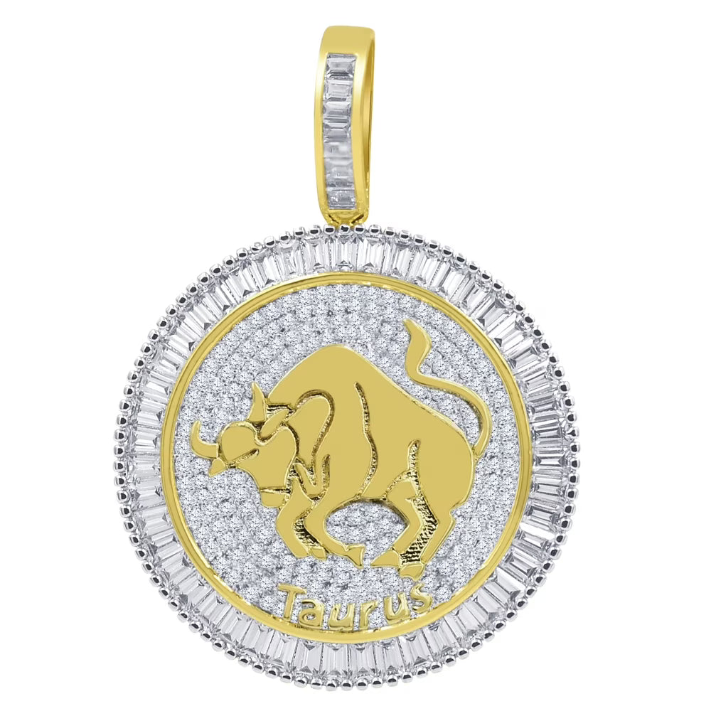 14K Yellow Gold Finish Simulated Diamond Taurus Pendant Charm U469385