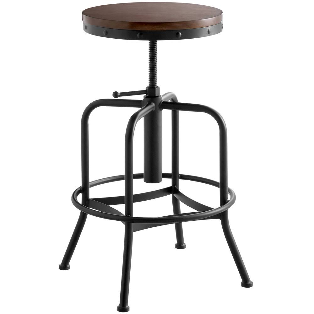 Black Adjustable Height Barstool with Antique Walnut Seat E5883
