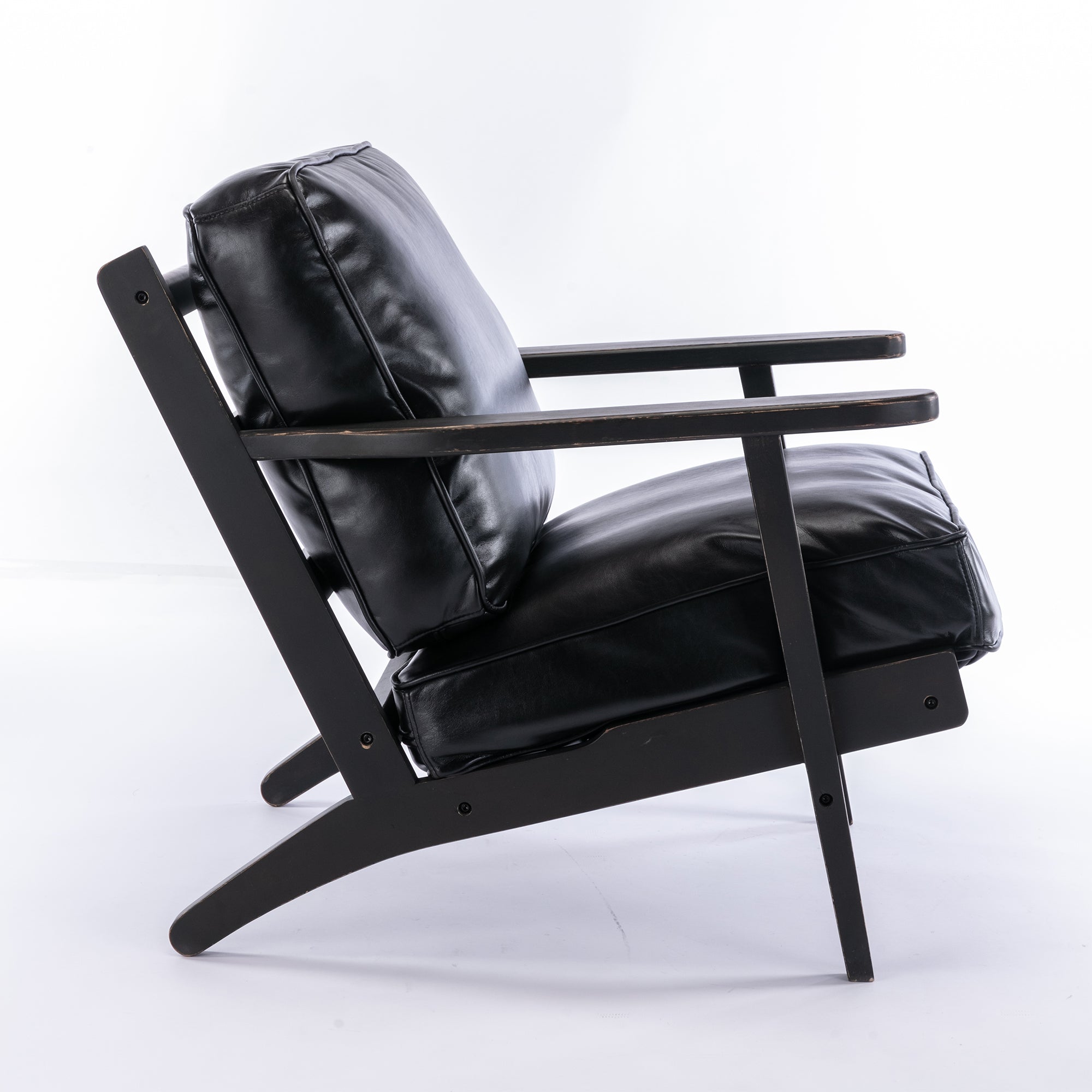 Solid Wood Black PU Leather Accent Arm Chair Q551594