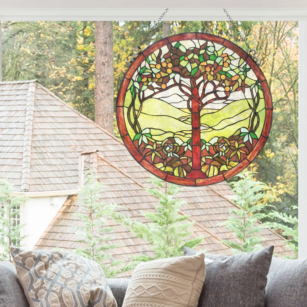 Tree of Life Stained Glass Window Panel in Green G6031
