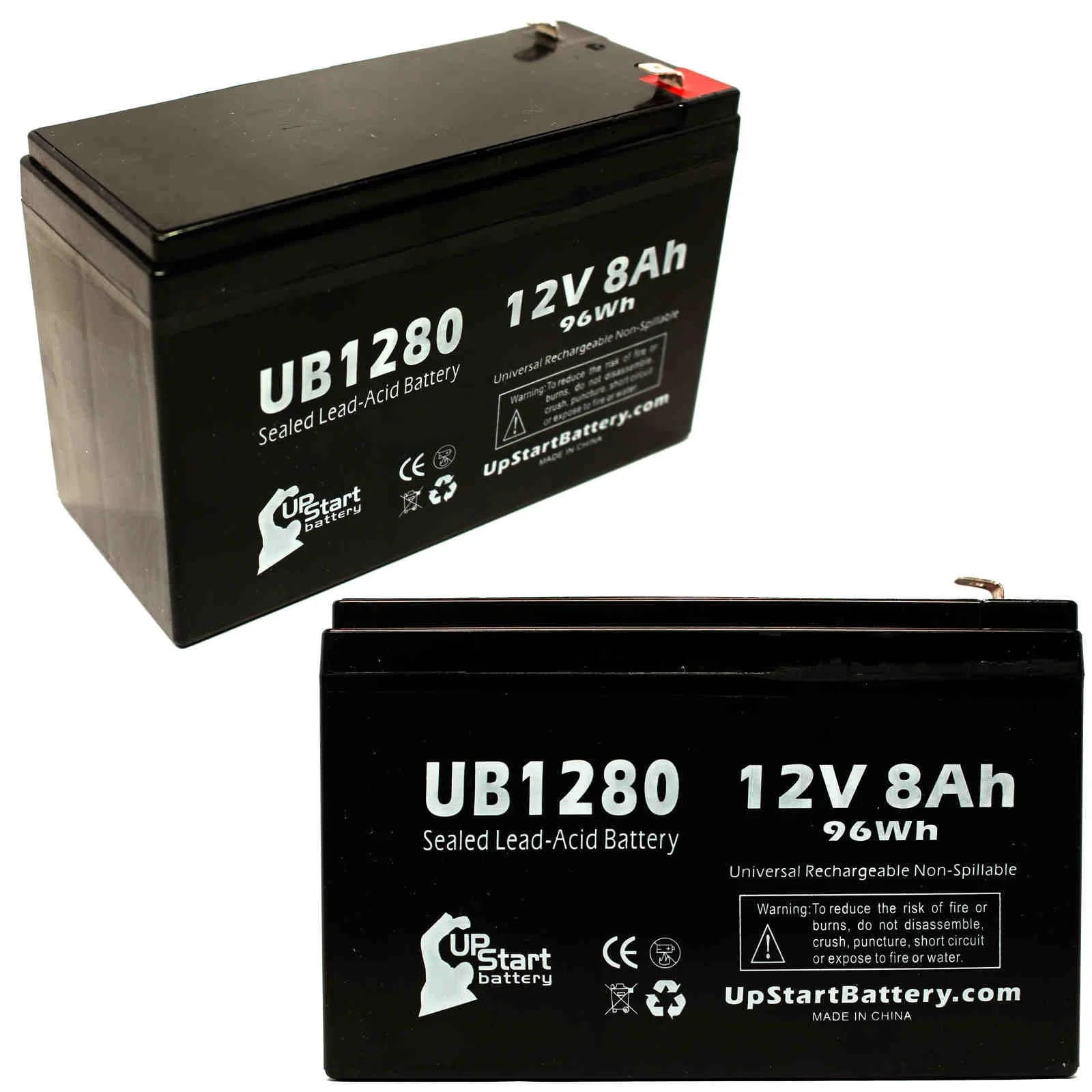 2x Pack Sealed Lead Acid Battery (12V, 8Ah, 8000mAh, F1 Terminal, AGM) with 4 F1 to F2 Terminal Adapters O9586