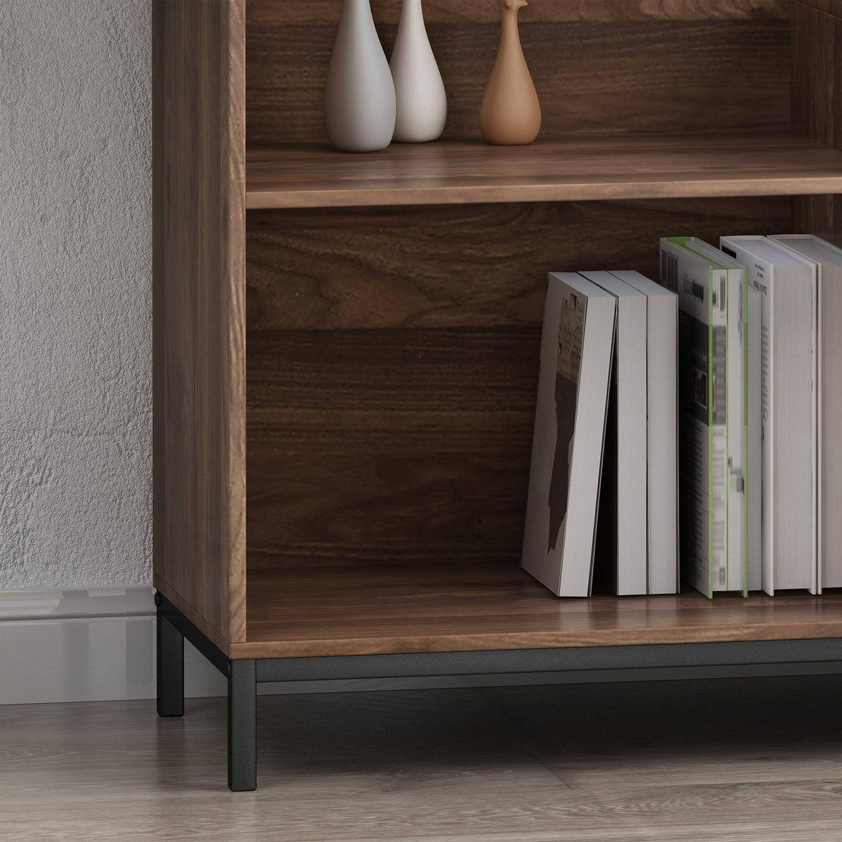 Walnut and Black Faux Wood Cube Bookcase K3032