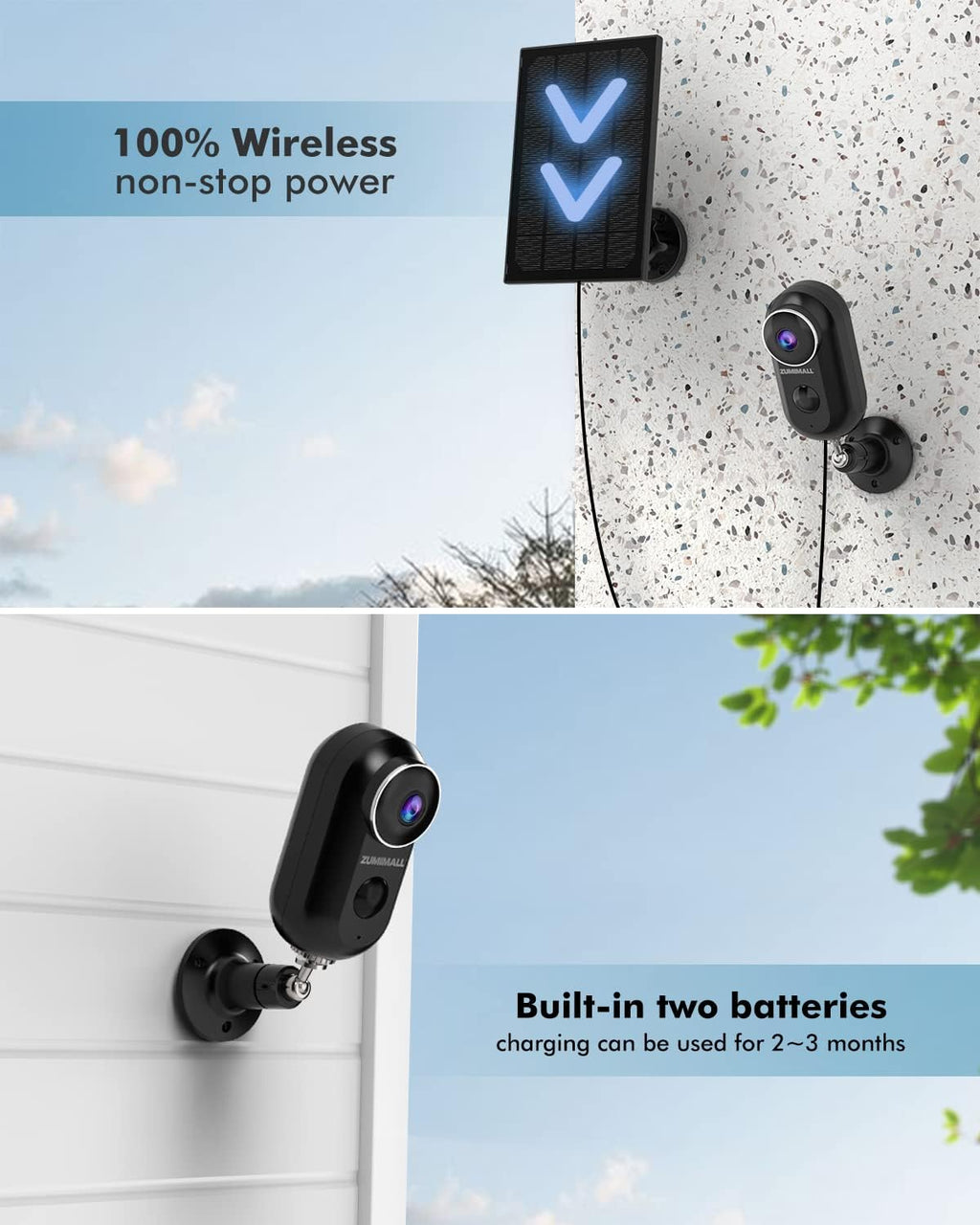 1080P HD Outdoor Security Camera with Solar Powered, Human Motion Detection, Night Vision, 2-Way Audio, IP66 Waterproof C655