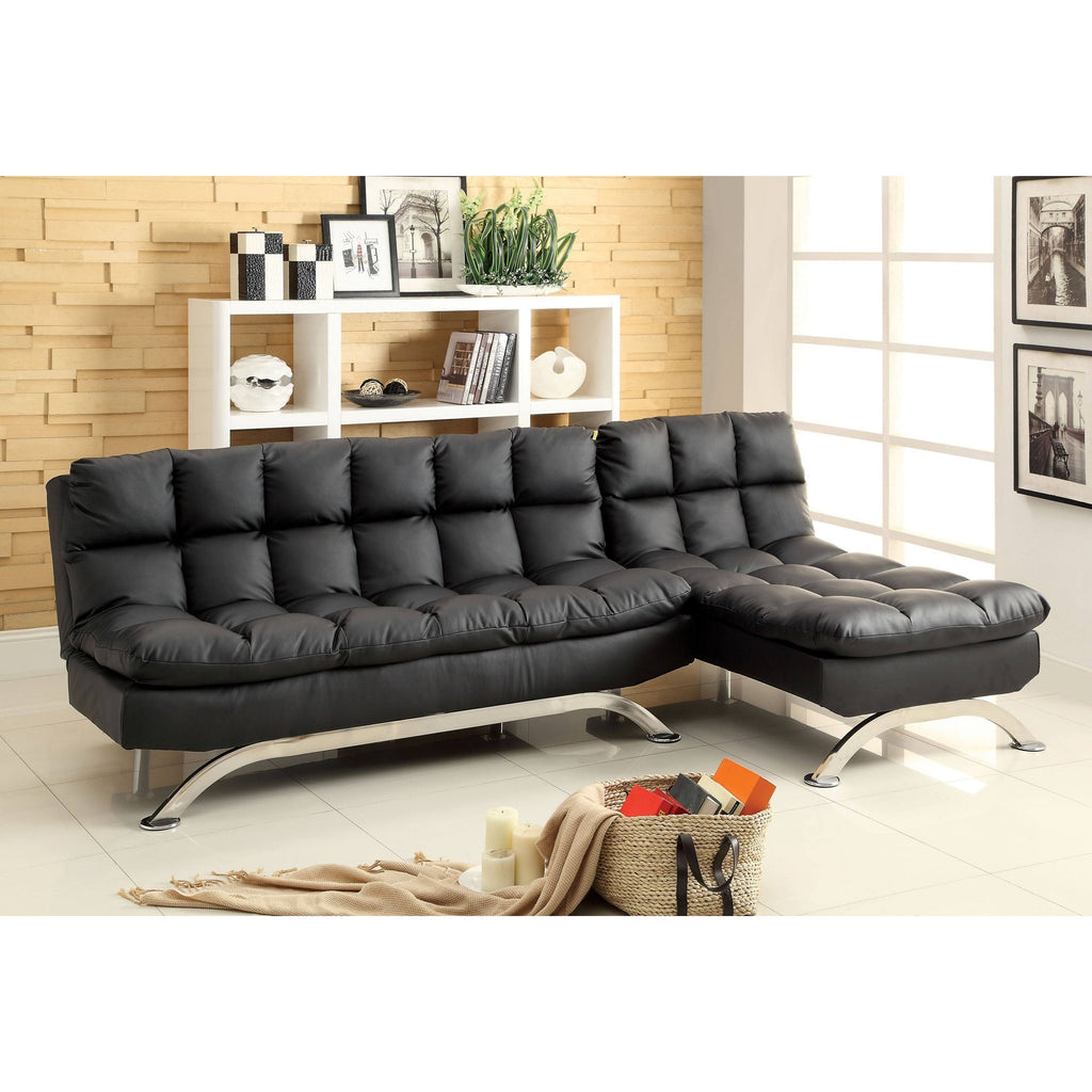 Black Faux Leather Chaise V163